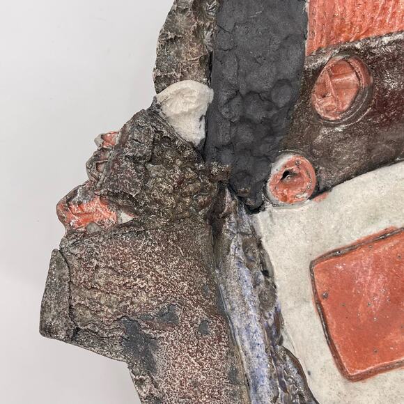 Unique Decorative Bowl Handmade Mixed Media Art Dish Tray Multicolor Orange Gray - Picture 7 of 16